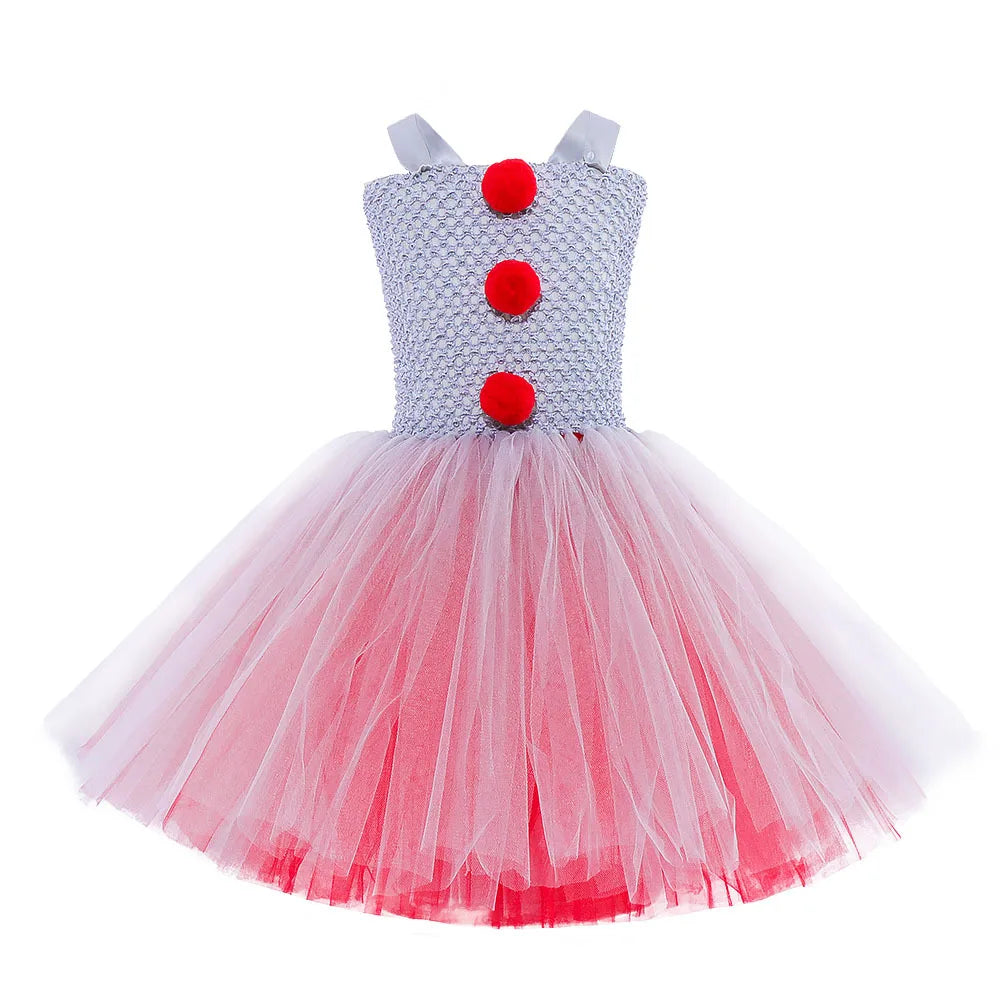 Girls Gray Clown Tutu Dress Halloween Costume