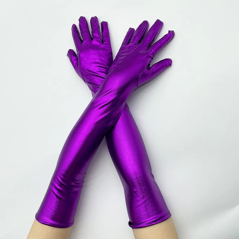 48cm Women Patent Leather Solid Gloves Stage Performance Halloween Cosplay Nightclub Pole Dance Fashion Street Concert