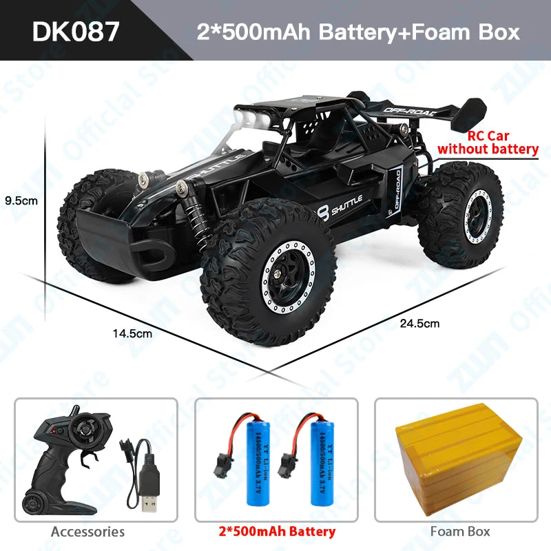 ZWN 1:16/1:20 2.4G Model RC Car With LED Light 2WD Off-road Remote Control Climbing Vehicle Outdoor Cars Toy Gifts for Kids