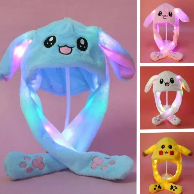 Plush Rabbit Hat with Moving Ears for Kids and Adults