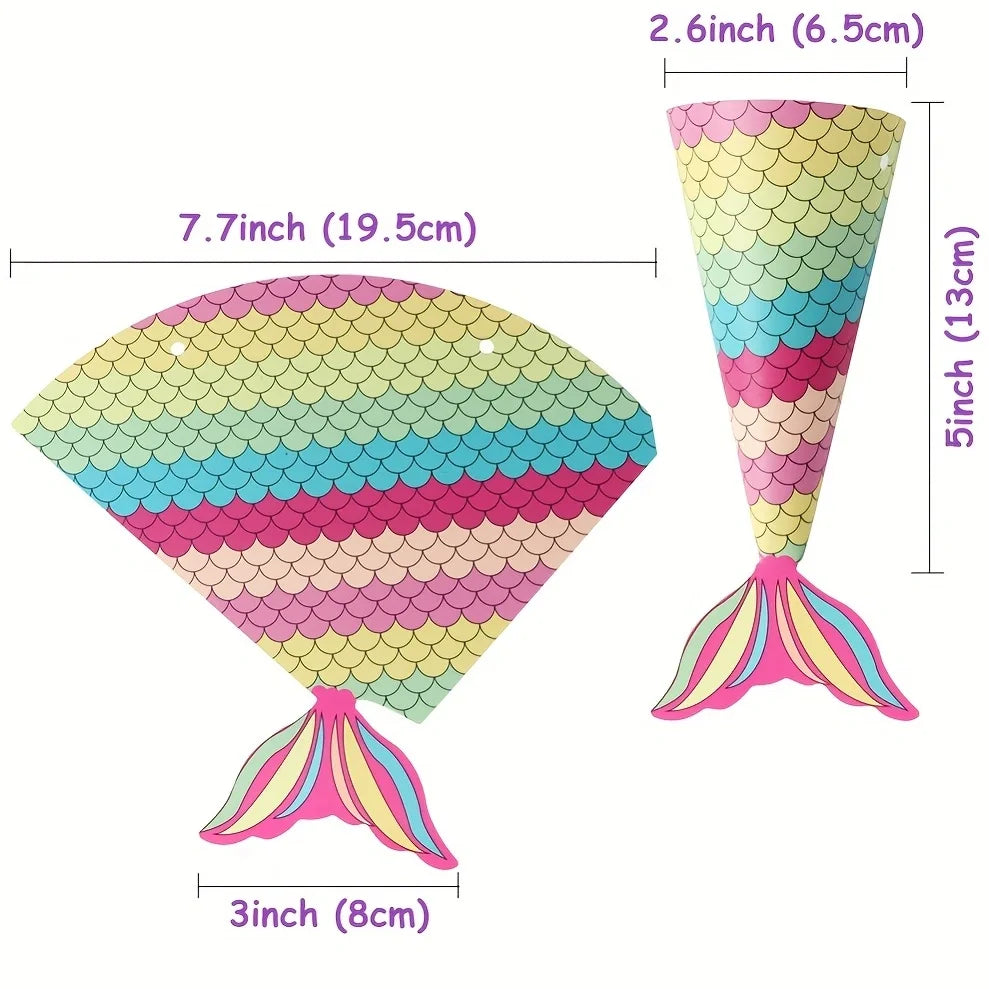 12pcs, Mermaid Paper Candy Gift Box Invitation Card Gifts Bags BirthdayTreat Mermaid Party Favors Decoration Supplies