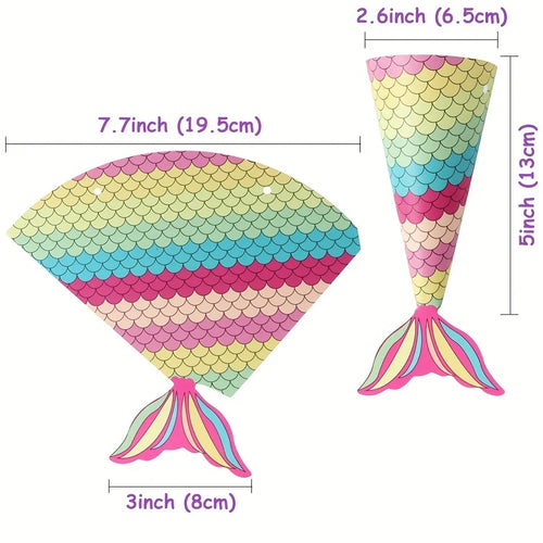 12pcs, Mermaid Paper Candy Gift Box Invitation Card Gifts Bags BirthdayTreat Mermaid Party Favors Decoration Supplies