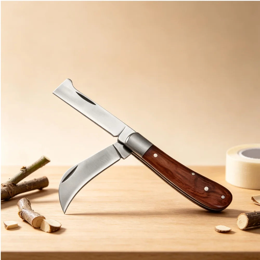 Folding Grafting Knife Grafting Tools Grafting Pruning Knife Professional Garden Fruit Tree Grafting Cutter Wooden Handle Knife