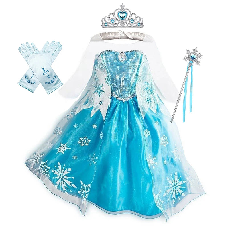 Girls Snow Princess Dress with Long Cloak for Costume Parties