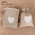 10Pcs Natural Linen Burlap Bag Heart Jute Drawstring Candy Gifts Packaging Bags For Wedding Birthday Party Decor Jewelry Pouches