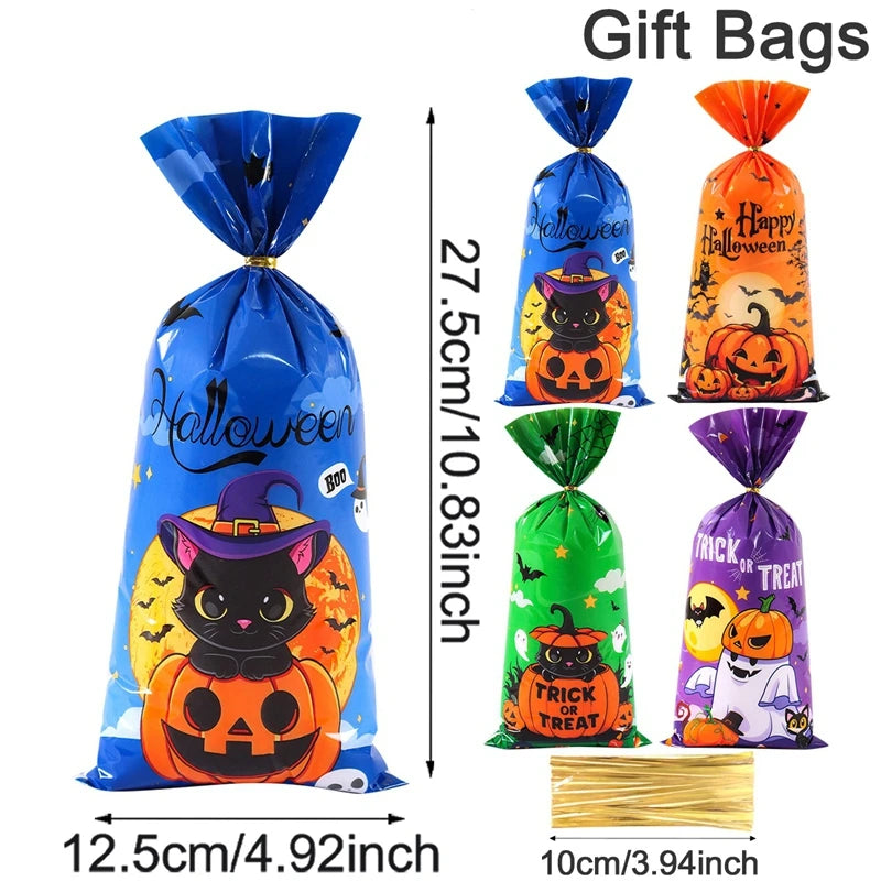 25/50/100pcs Halloween Pumpkin Candy Bags Trick Or Treat Gift Cookie Packing Bags for Happy Halloween Party Decor Supplies