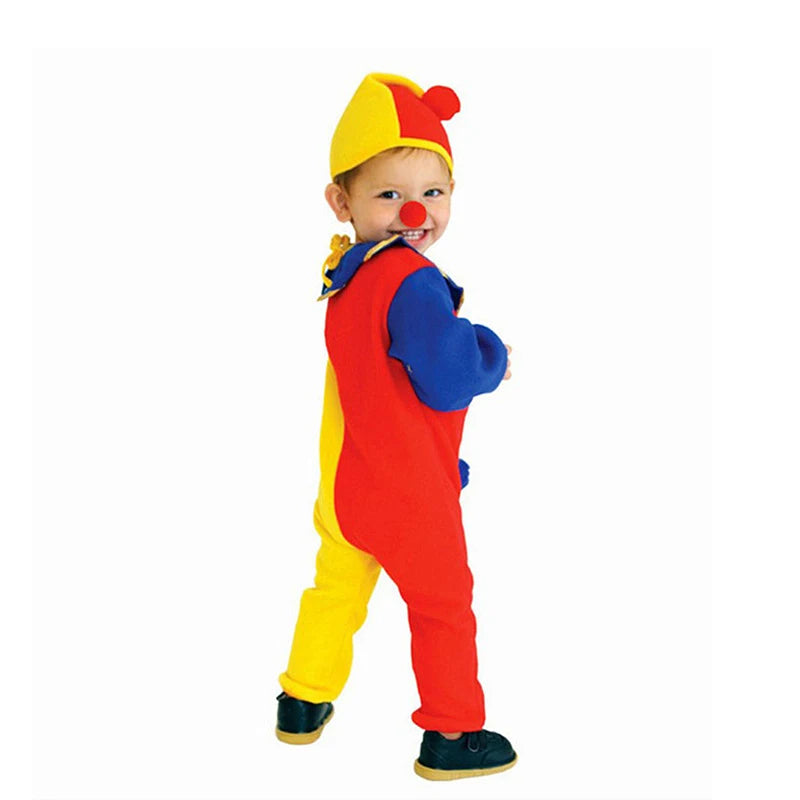 Kids Clown Circus Costume Jumpsuit with Hat for Halloween