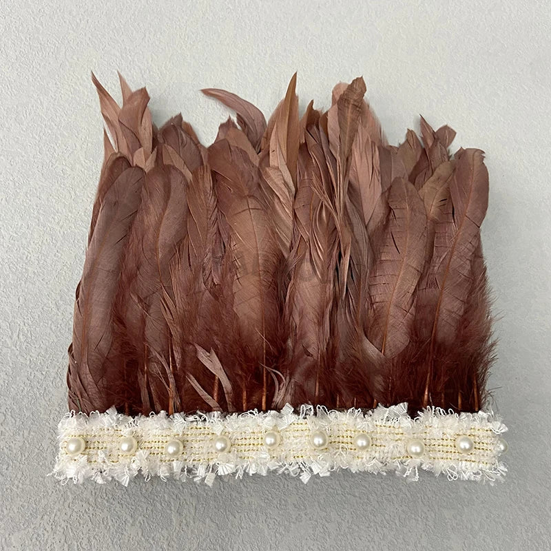 Natural Feather Wrist Cuffs Elegant Fur Sleeve Arm Accessories Gothic Halloween Cosplay Feather Gloves Pearl Arm Cuff 2pcs