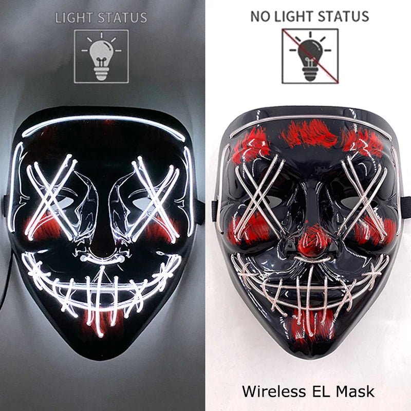 Wireless Neon LED Horror Mask for Halloween Cosplay