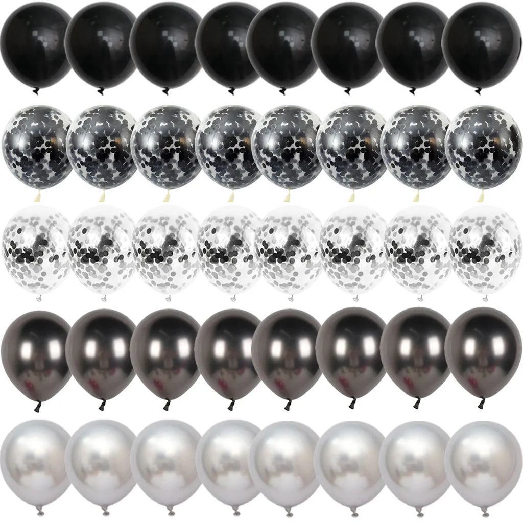 Black Metal Latex Confetti Balloon 30 40 50th Birthday Decoration Matte Globos New Year Wedding Birthday Party Baby Shower Decor