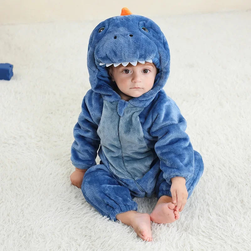Toddler Dinosaur Costume, Hooded Flannel Romper, 2 to 36 Months