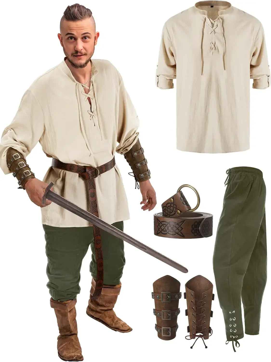 Men's Renaissance Costume Set with Shirt, Pants & Belt