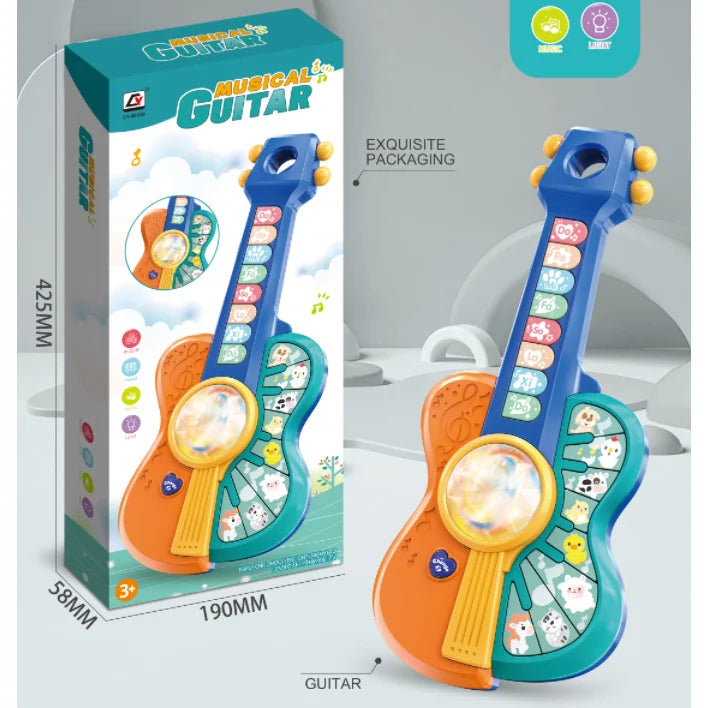 Children's Electronic Guitar, Baby Piano with Animal Sounds, Color Recognition,Lights & Melodies Educational Toy, Green Giraffe