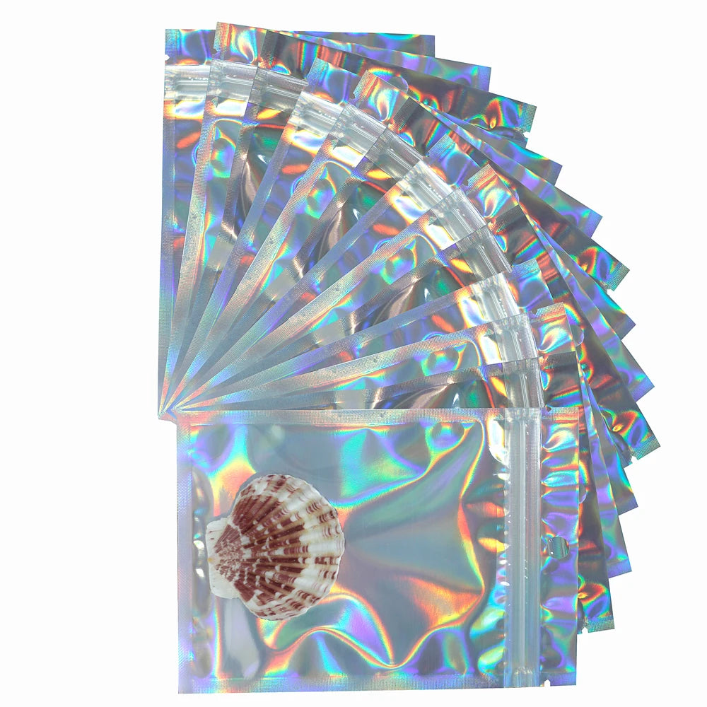 Holographic Bag Multi-size Laser Rainbow Pattern Self-sealing Bag for Candy Food Necklace Jewelry Gift Resealable Packaging Bag