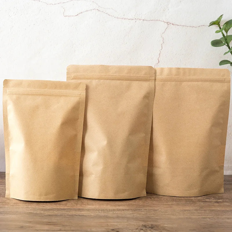 10pcs Packing Zip Lock Kraft Paper Window Bag Stand Up Gift Dried Food Fruit Tea Packaging Pouches Zipper Self Sealing Bags