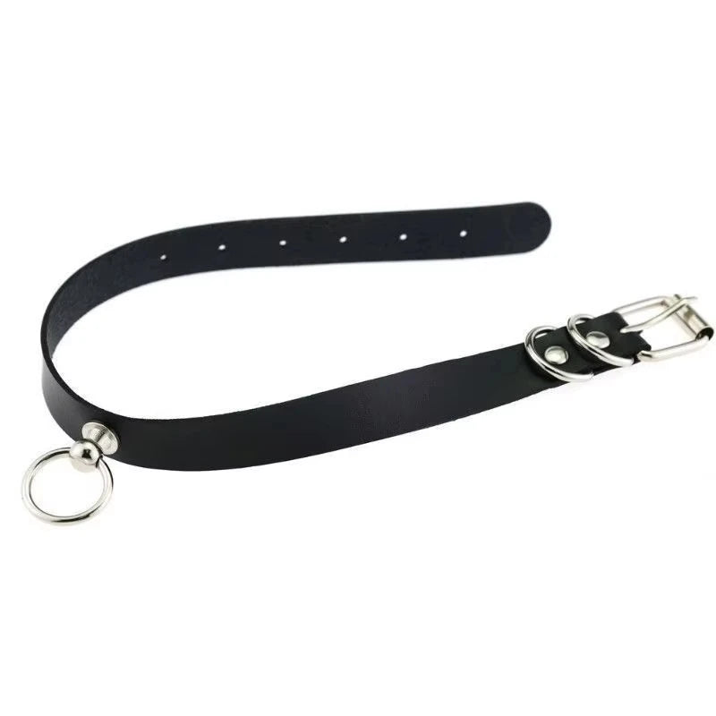 Punk PU Leather Choker with Pull Ring Chain Costume Accessory