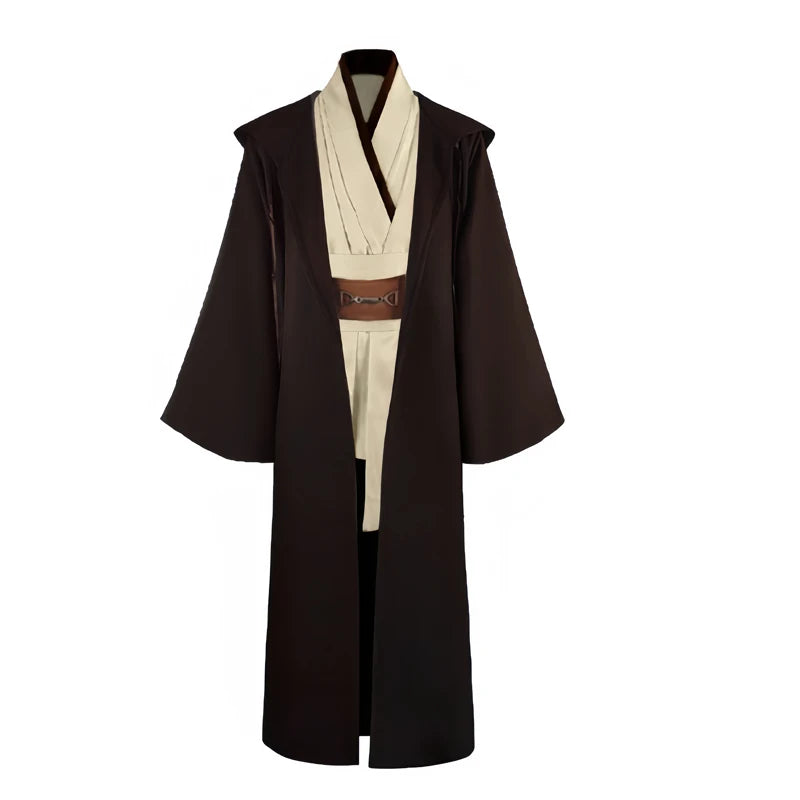 Men's Jedi-Inspired Robe Tunic Costume with Hooded Cloak