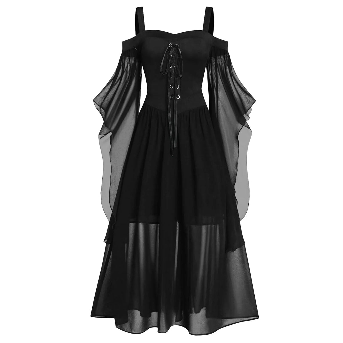 Plus Size Gothic Halloween Dress with Butterfly Sleeves