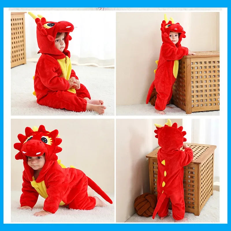 Toddler Dinosaur Costume, Hooded Flannel Romper, 2 to 36 Months