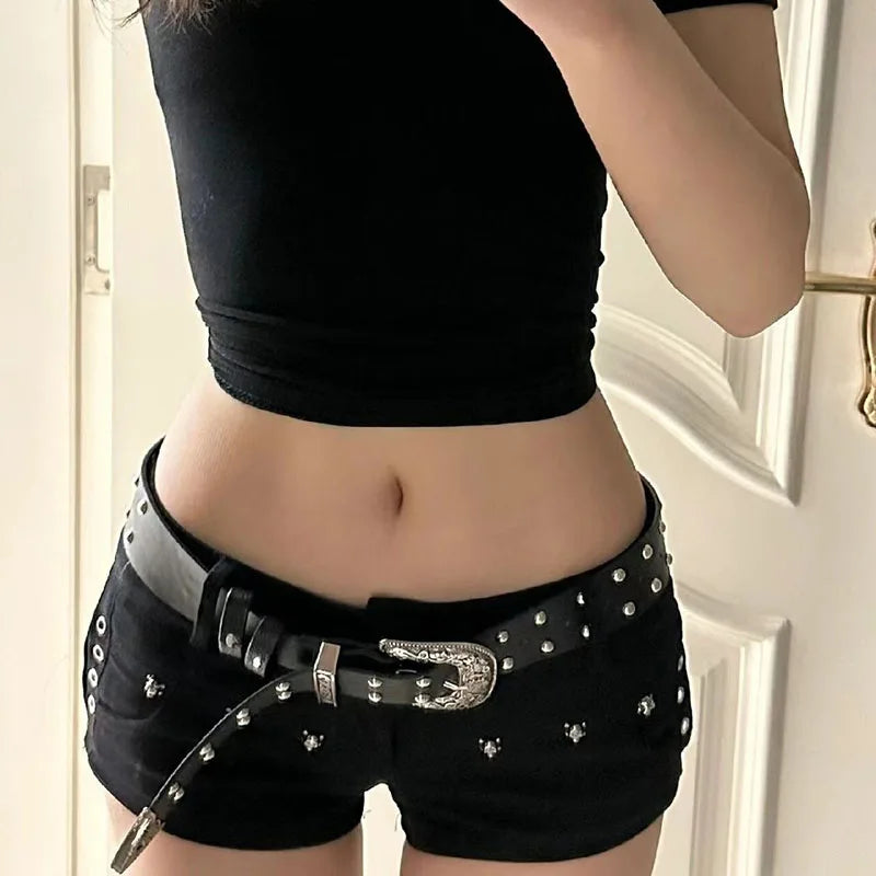 Black Sexy Low Waist Y2K Jean Shorts Woman Punk Gothic Popular Denim Super Shorts Female Korean Fashion Slin Fit Hot Short Pants