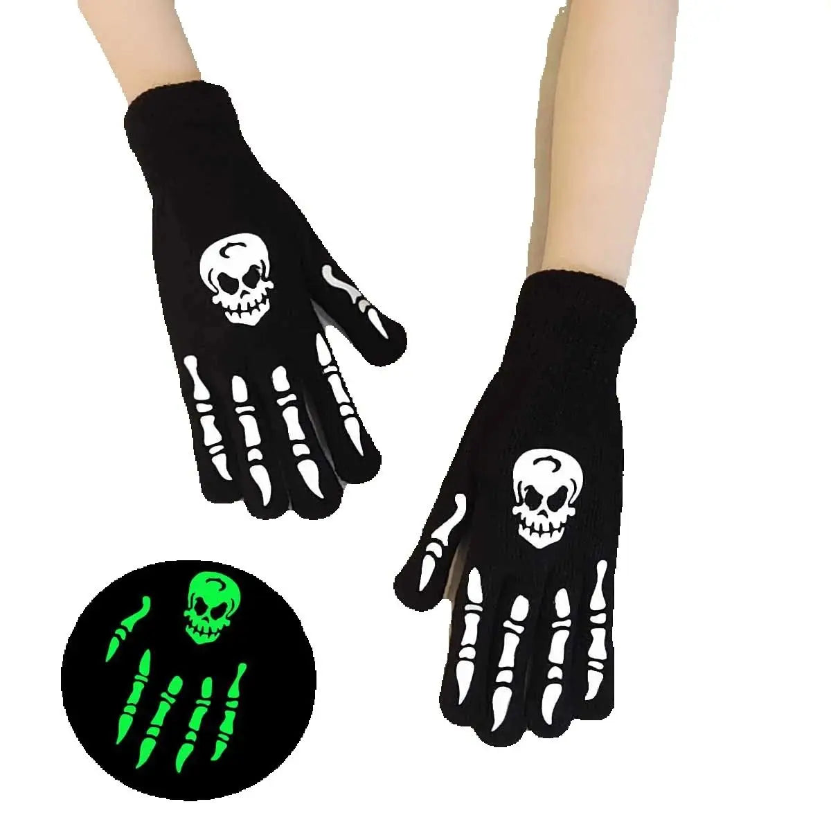 Halloween Skull Ghost Claw Printed Fluorescent Glow-in-the-Dark Gloves Women Adult Outdoor Riding Warm Knitted Gloves Cosplay