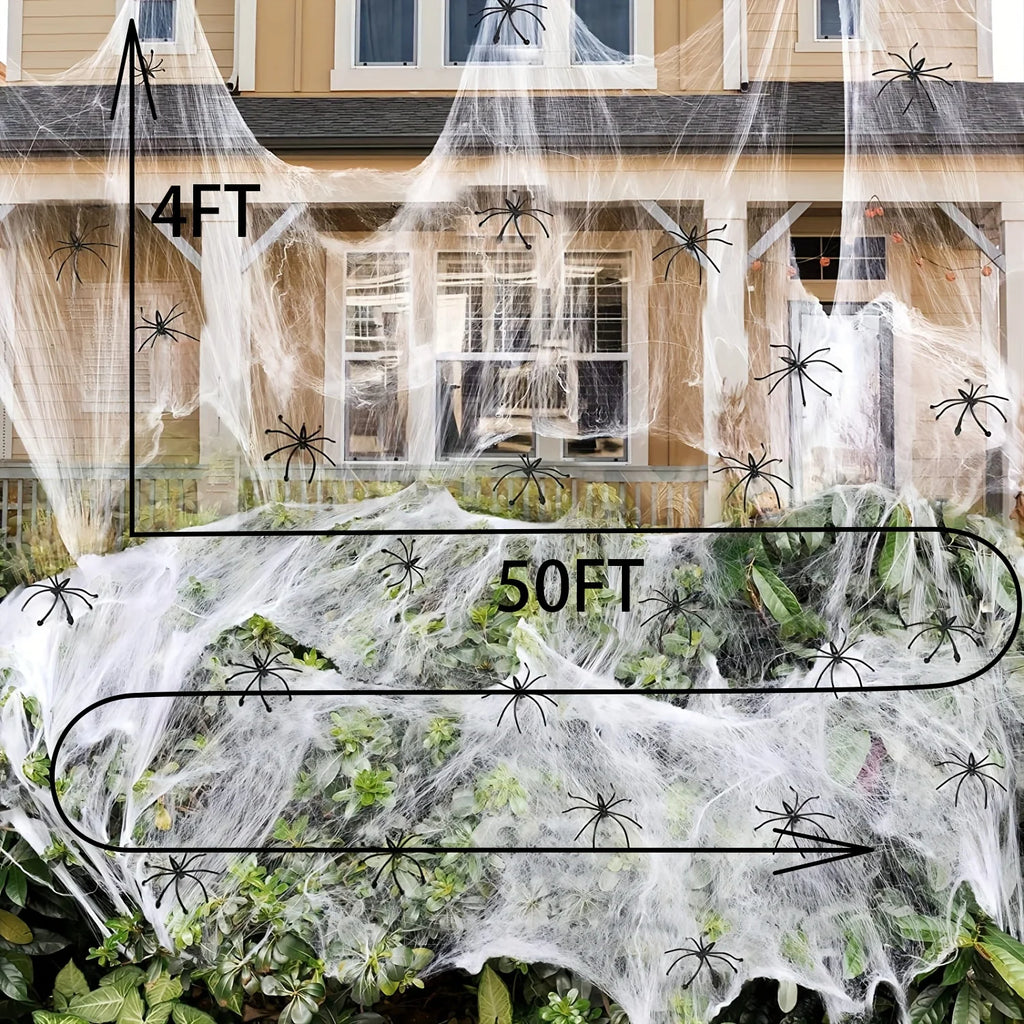 1 Set, 60 Soft Spider Webs Halloween Decorations Bonus With 10 Fake Spiders, Super Stretch Cobwebs For Halloween Indoor Outdoor