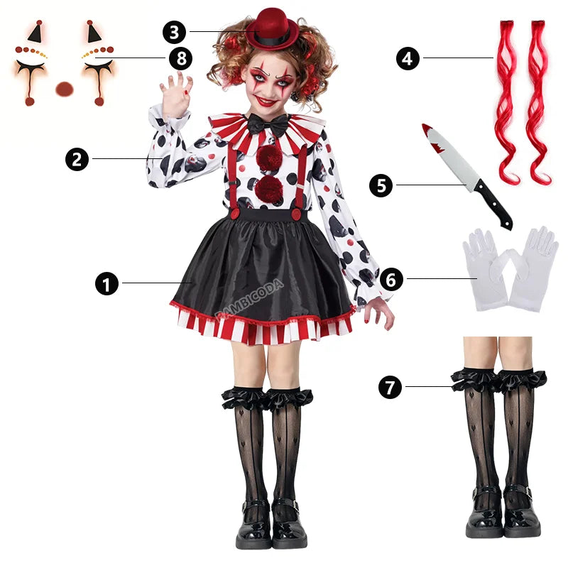 Girls Harlequin Clown Jester Costume 4–10 Years