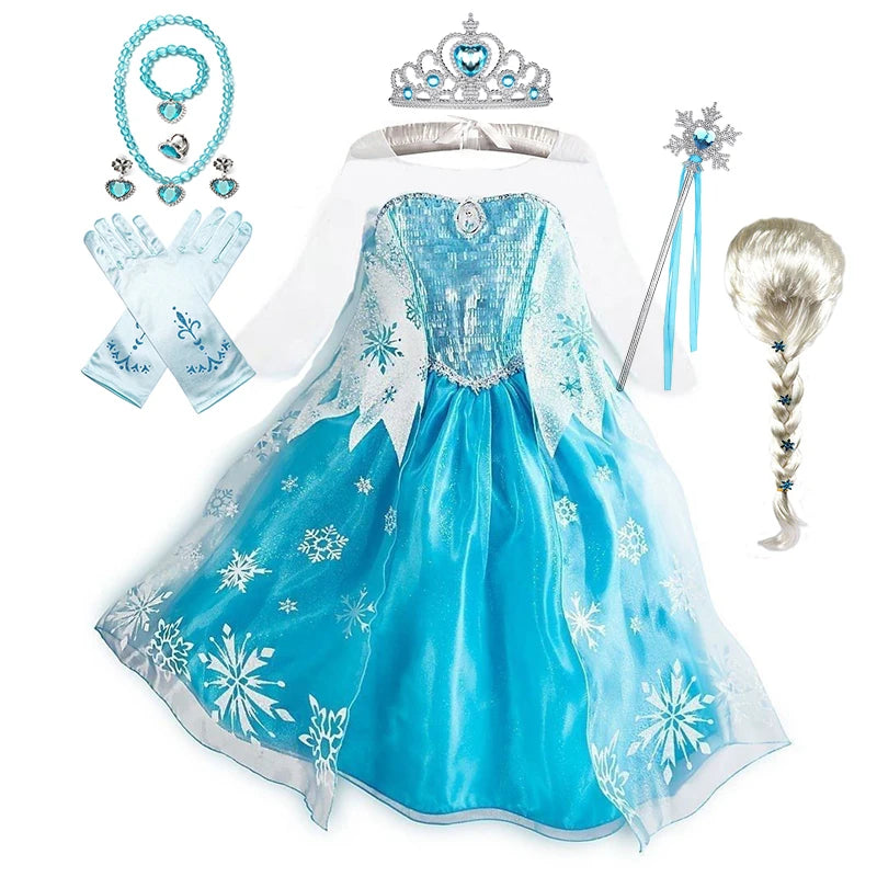 Girls Snow Princess Dress with Long Cloak for Costume Parties