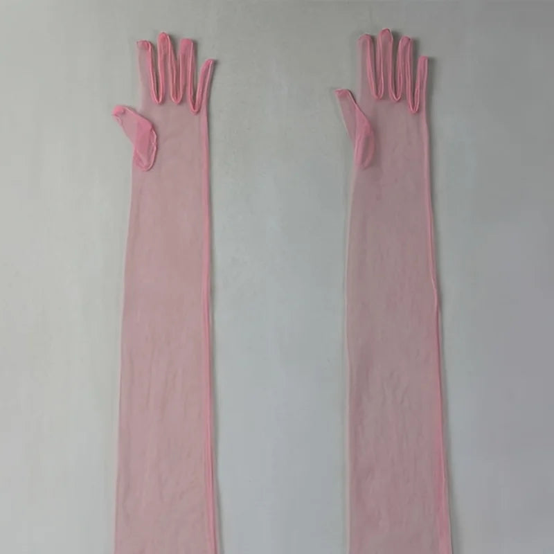 Ladies' Festival Colorful Long Satin Transparent Gloves with Fingers Black White Red Sexy Dance Party Theme Halloween