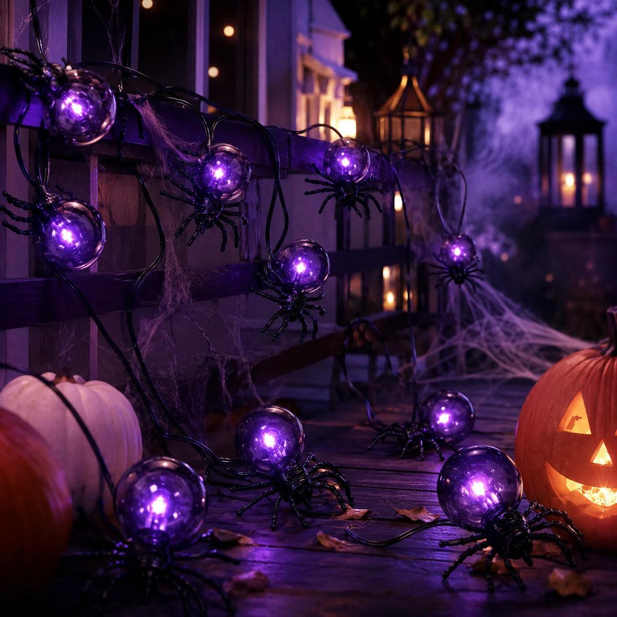 Halloween Lights Spider String Lights Battery Operated 5.2M 15LED Purple Fairy Garland for Porch Window Haunted House Decor