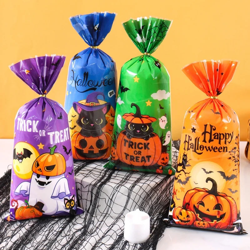 25/50/100pcs Halloween Pumpkin Candy Bags Trick Or Treat Gift Cookie Packing Bags for Happy Halloween Party Decor Supplies
