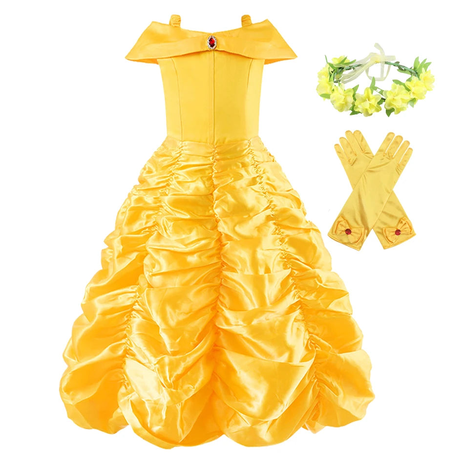 Girls Yellow Princess Dress Halloween Costume for Kids