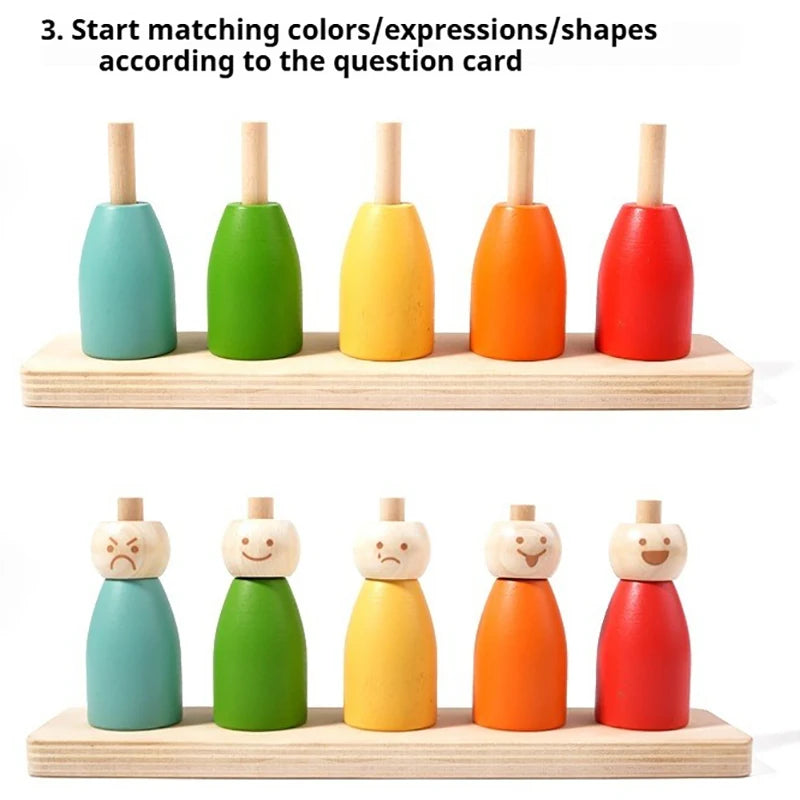 Color Sorting Toys Montessoris Wooden Early Learning Toys Fine Motor Skills Puppet Hat Face Match Creative Stacking Toys For Kid