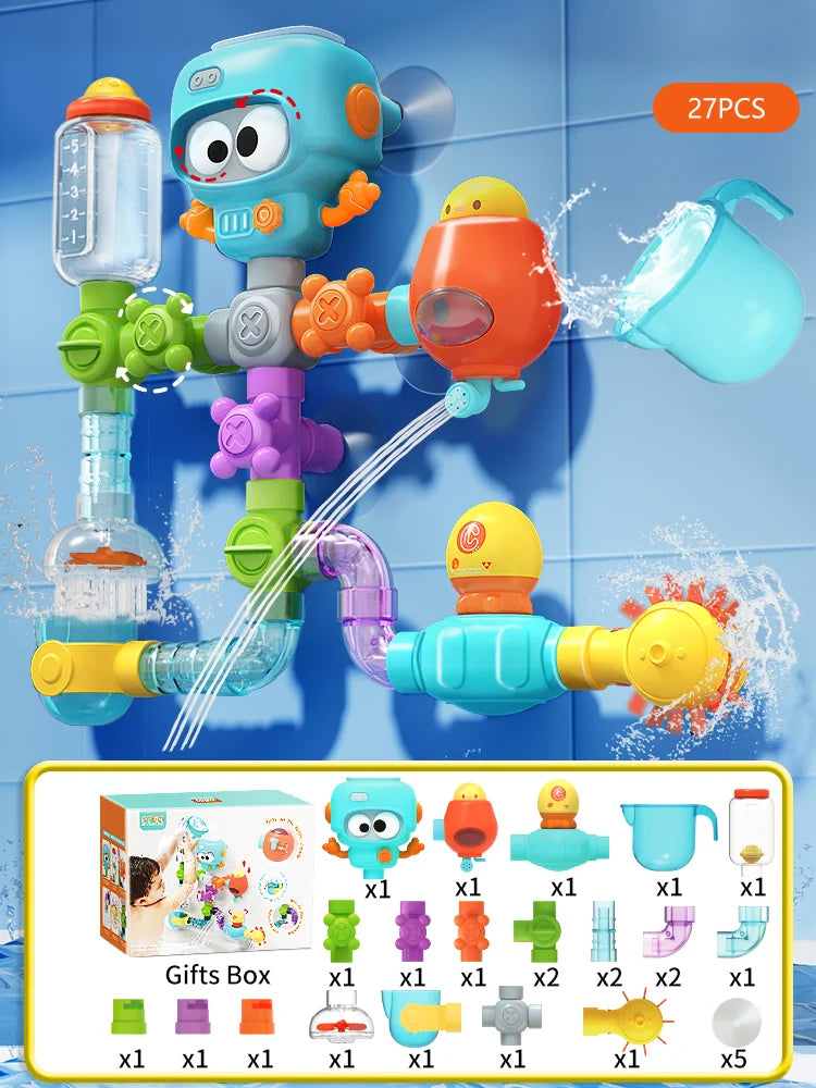 Baby Bath Toys with Strong Suction Cups Tubes Spinner Squirt Water Game Set Toddlers Kids Shower Pool for 3 Years Children Gifts