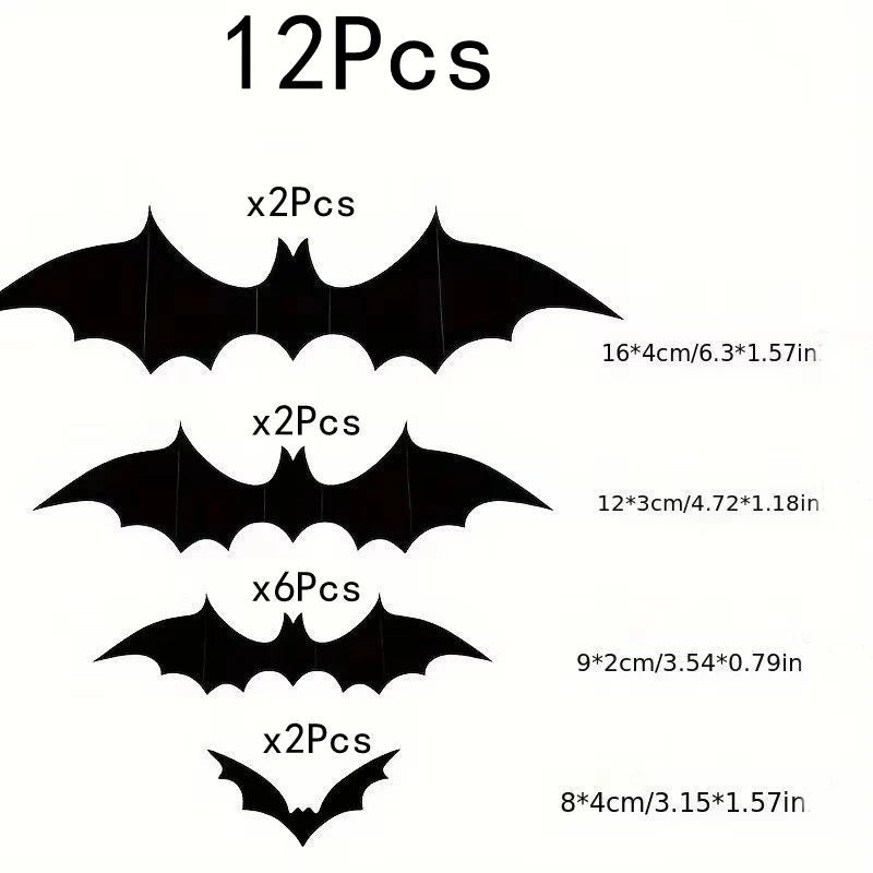 12Pcs/set Halloween 3D Black Bat Wall Stickers For Home Room Decoration Scary Props Kids Party Favors Wall Decals Window Sticker