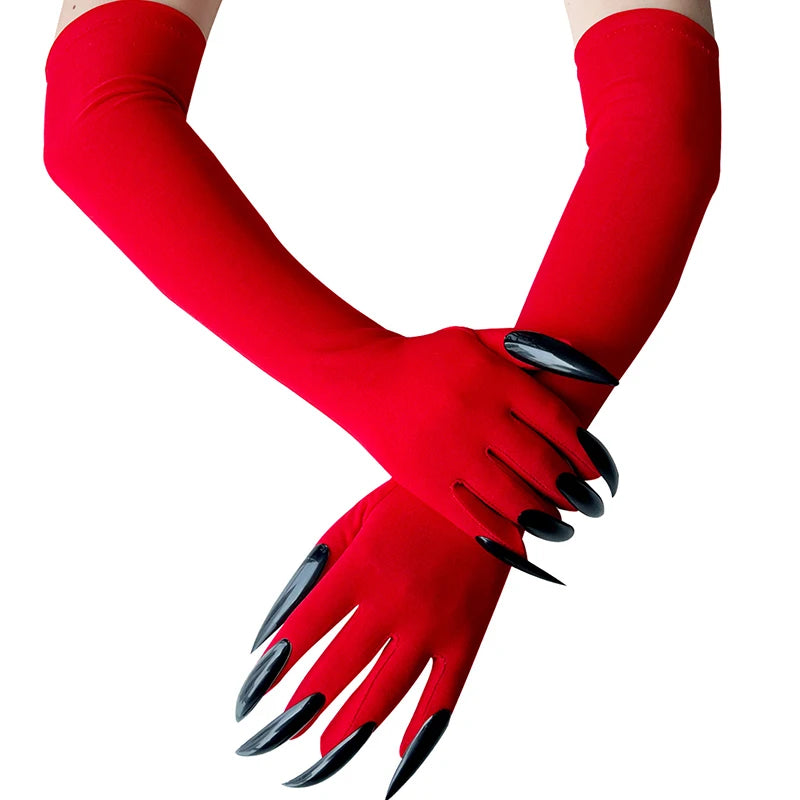 43cm Women Scary Claw Long Nail Elastic Mittens Halloween Black Devil's Ghost Claws Gloves Party Cosplay Performance Costume