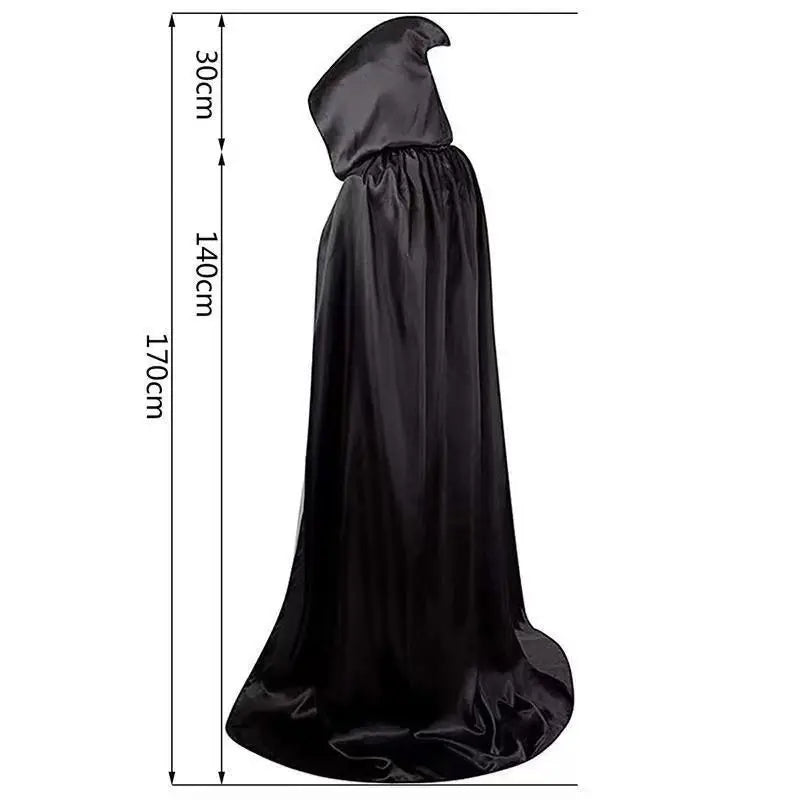 Adult Black Hooded Halloween Cape with Hat Costume