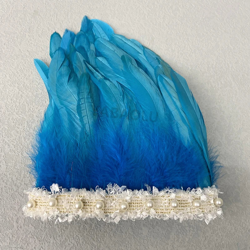 Natural Feather Wrist Cuffs Elegant Fur Sleeve Arm Accessories Gothic Halloween Cosplay Feather Gloves Pearl Arm Cuff 2pcs