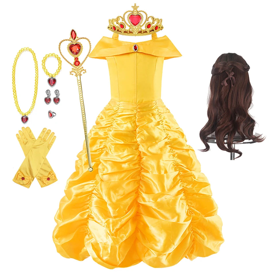 Girls Yellow Princess Dress Halloween Costume for Kids