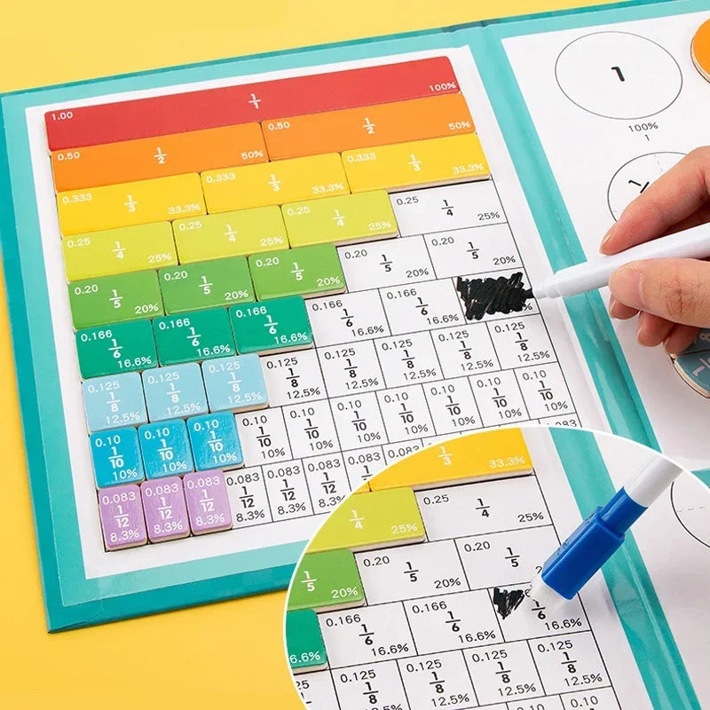 Montessori Magnetic Fraction Learning Math Toy Montessori Arithmetic Teaching Aids Wooden Book Educational Toys For Children
