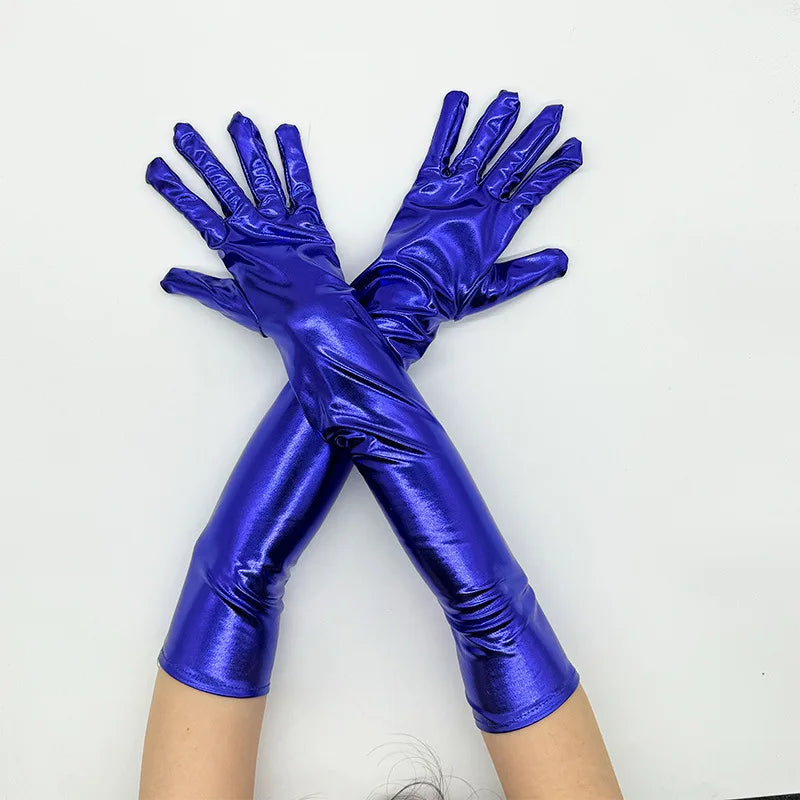 48cm Women Patent Leather Solid Gloves Stage Performance Halloween Cosplay Nightclub Pole Dance Fashion Street Concert