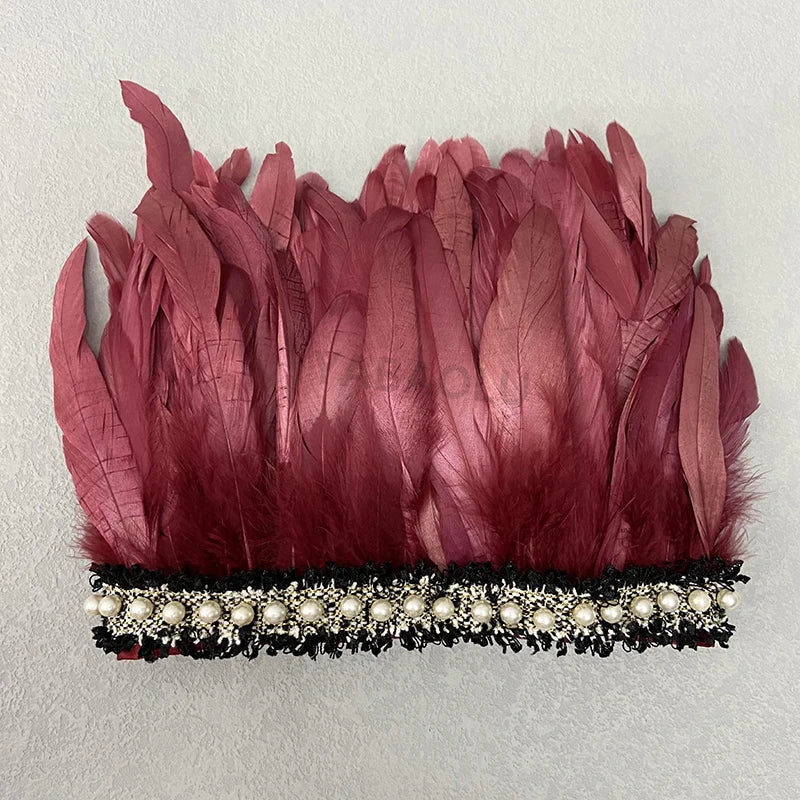 Natural Feather Wrist Cuffs Elegant Fur Sleeve Arm Accessories Gothic Halloween Cosplay Feather Gloves Pearl Arm Cuff 2pcs