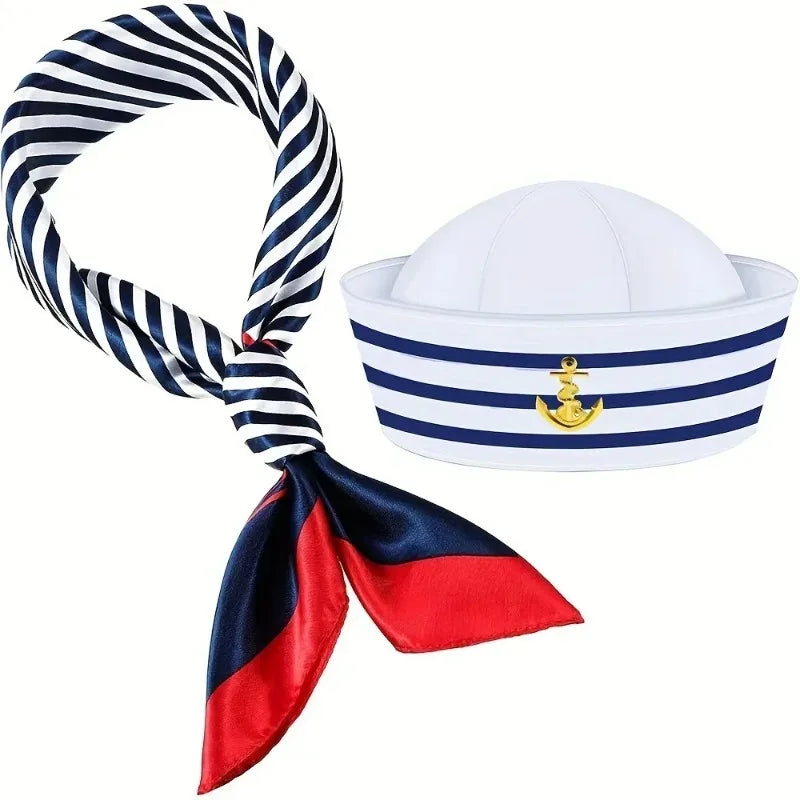 Yacht Captain Hat and Scarf Set for Men and Women