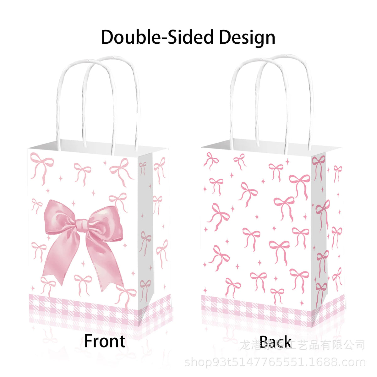 6/12/24/48pcs Pink and White Bow Paper Gift Bags Birthday Favor Bags with Handles Candy Bags Baby Shower Wedding Party Supplies