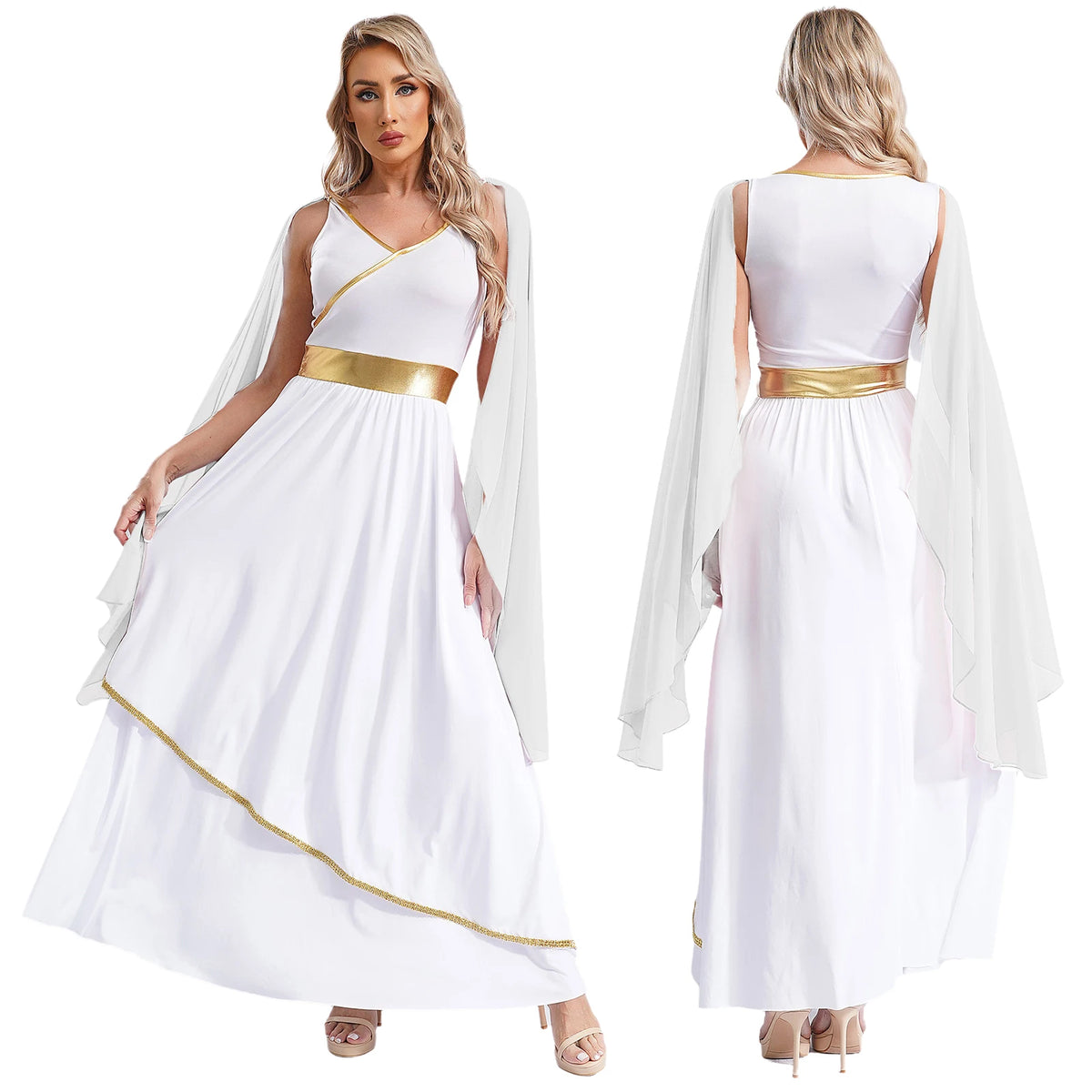 Women's Greek Goddess Toga Costume Dress with Tulle and Chiffon