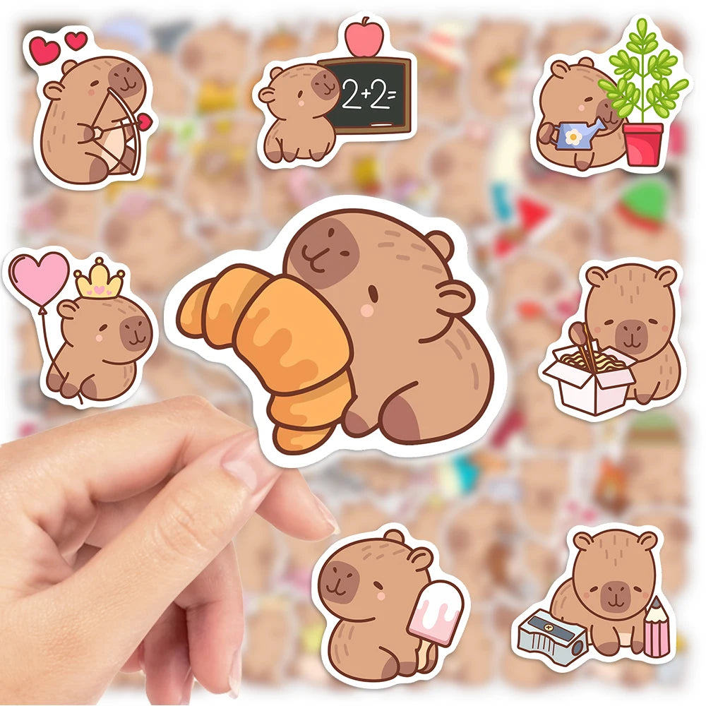 Cute Cartoon Capybara Stickers Kids DIY Toys Gift Decorative Decal for Scrapbook Junk Journals Laptop Luggage Waterproof