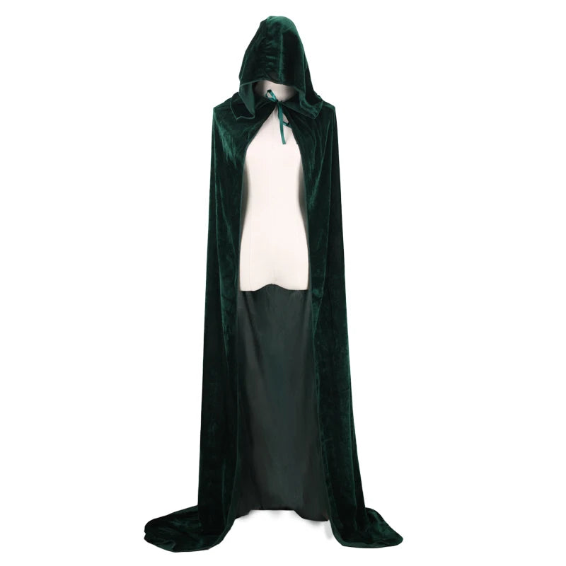 Halloween Pleuche Velvet Cloak Cape Hooded Medieval Costume Witch Wicca Vampire Halloween Cosplay Costume Cape for Christmas