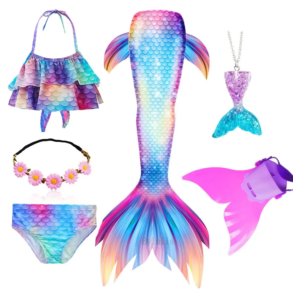 Girls Mermaid Tail Swimsuit Halloween Costume