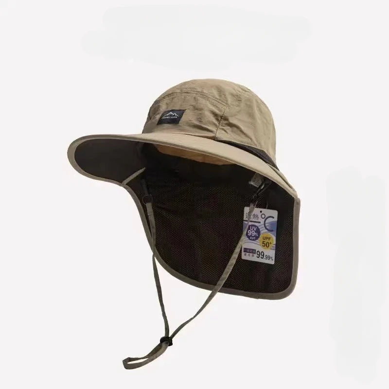 Unisex Wide Brim Sun Hat with Neck Flap & Mesh Panels