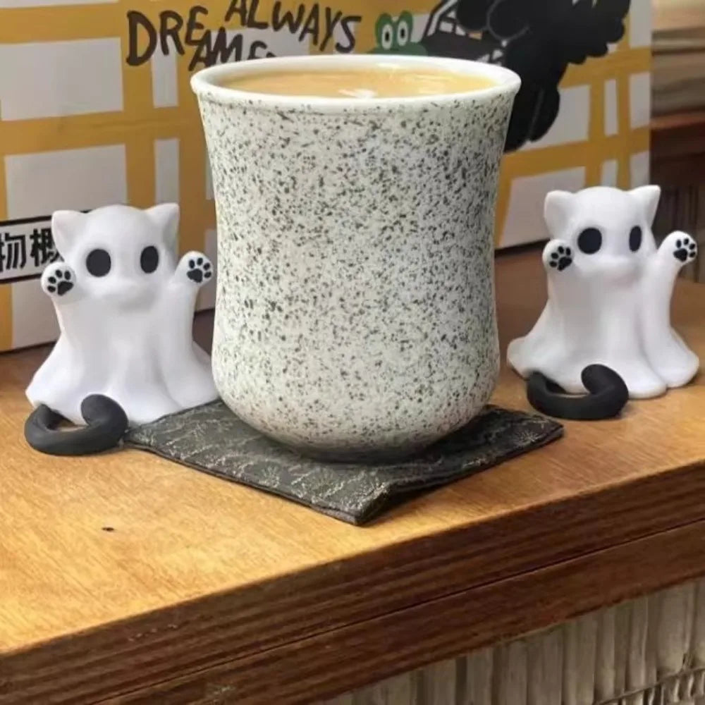Mini Cat Ghost Ornament Cute Halloween Desktop Decor Spooky Gift for Girlfriend Wife Home Office Collectible Party Figurine